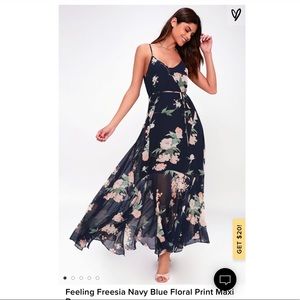 Lulus Navy Blue Floral Print Maxi Dress